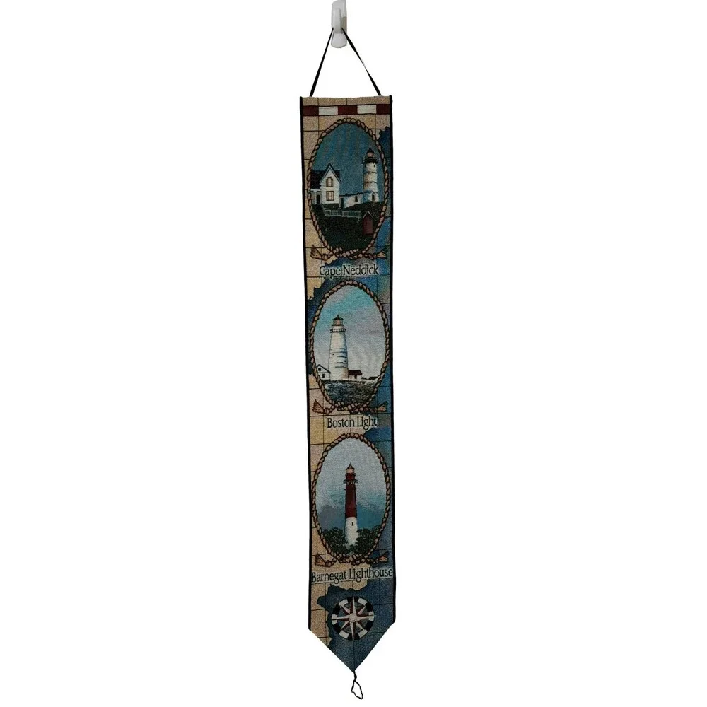 Manual Woodworkers Weavers Tapestry Bell Pull Wall Hanging Lighthouses 6x39 USA